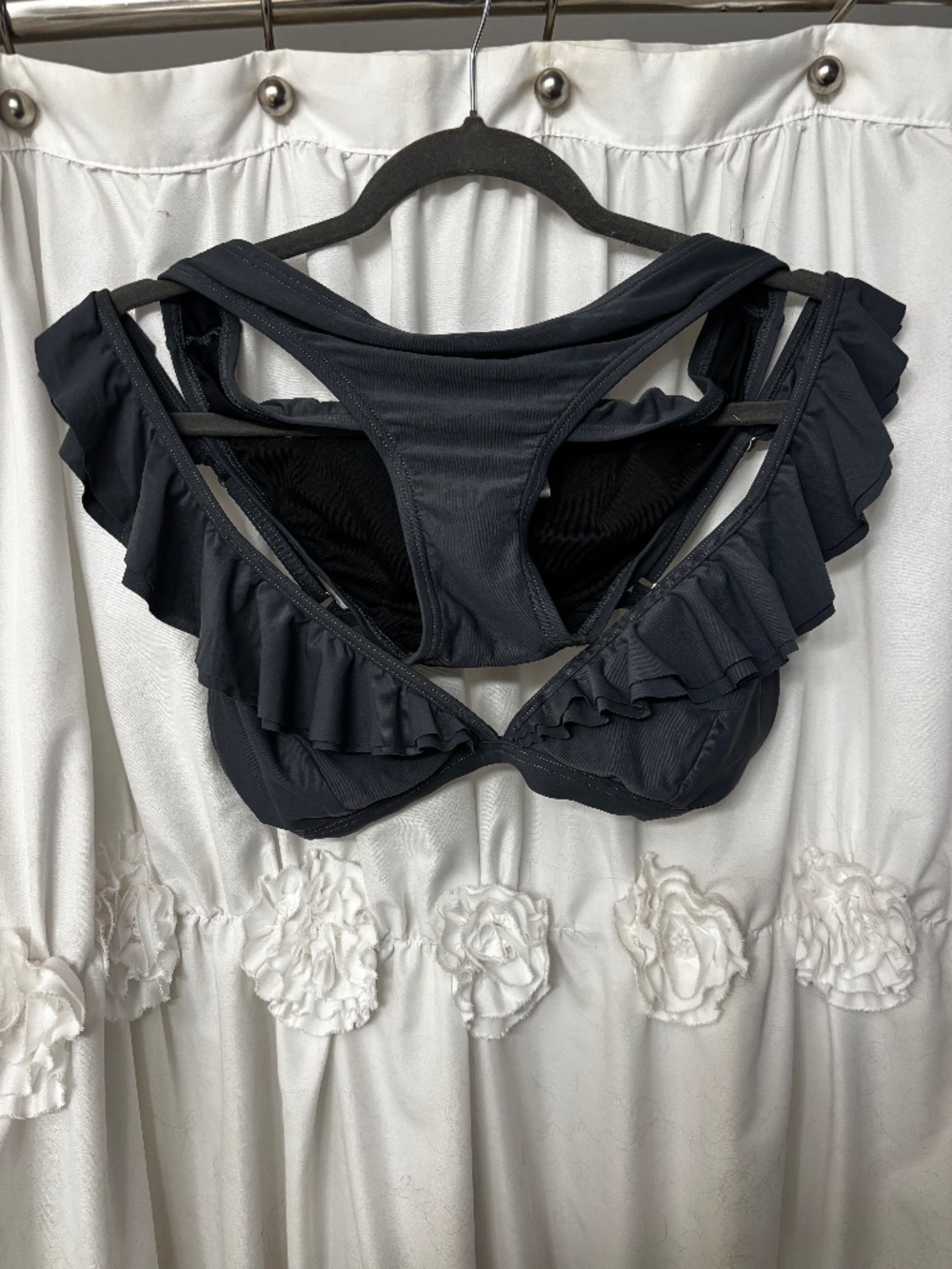 Charcoal Grey Michael Kors Ruffle-Trim Bikini Set